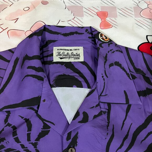 Wacko Maria Tiger Print Purple Short Sleeve Shirt - Picture 2 of 7